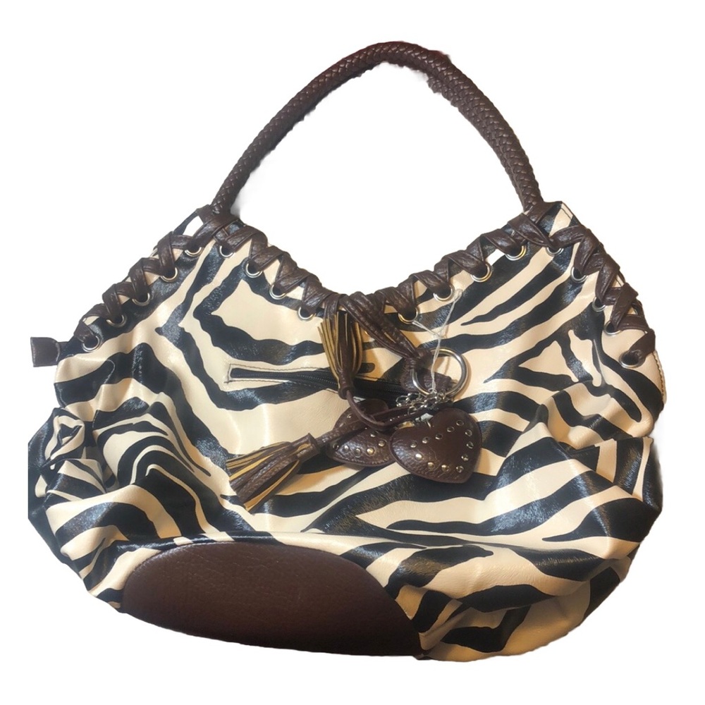 Zebra striped purse vegan leather large NWOT